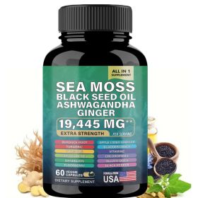 Sea Moss Supplement, 19,445 MG All-in-One Formula With Over 15 Super Ingredients, Extra Strength High Potency, 60 Capsules (Option: Sea moss)