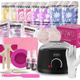 Waxing Kit WUWUVISTA 69 Items Hair Removal Wax Kit With Wax Warmer Waxing Beads For Face, Brazilian, Full Body, Bikini, Sensitiive Skin Skin Suit (Option: Black-US Plug)